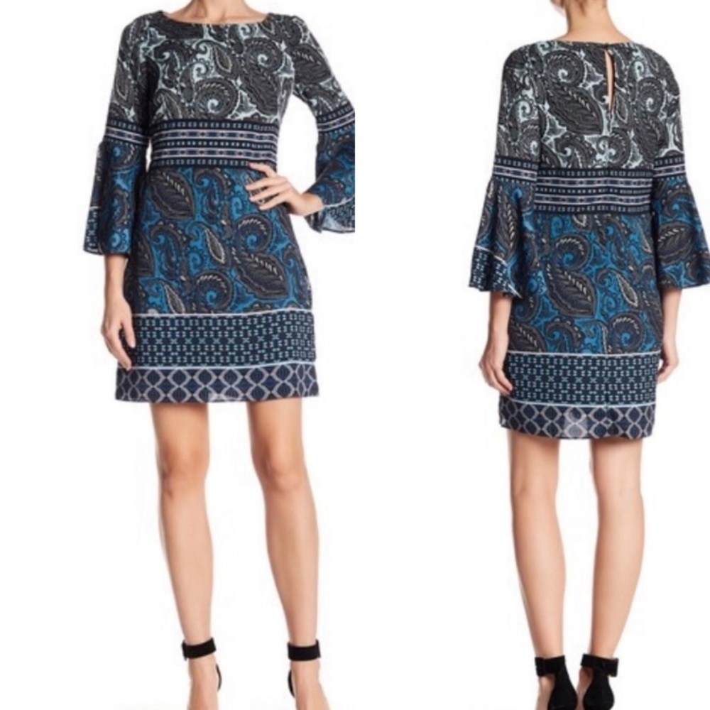Vince Camuto blue paisley flounce sleeve dress